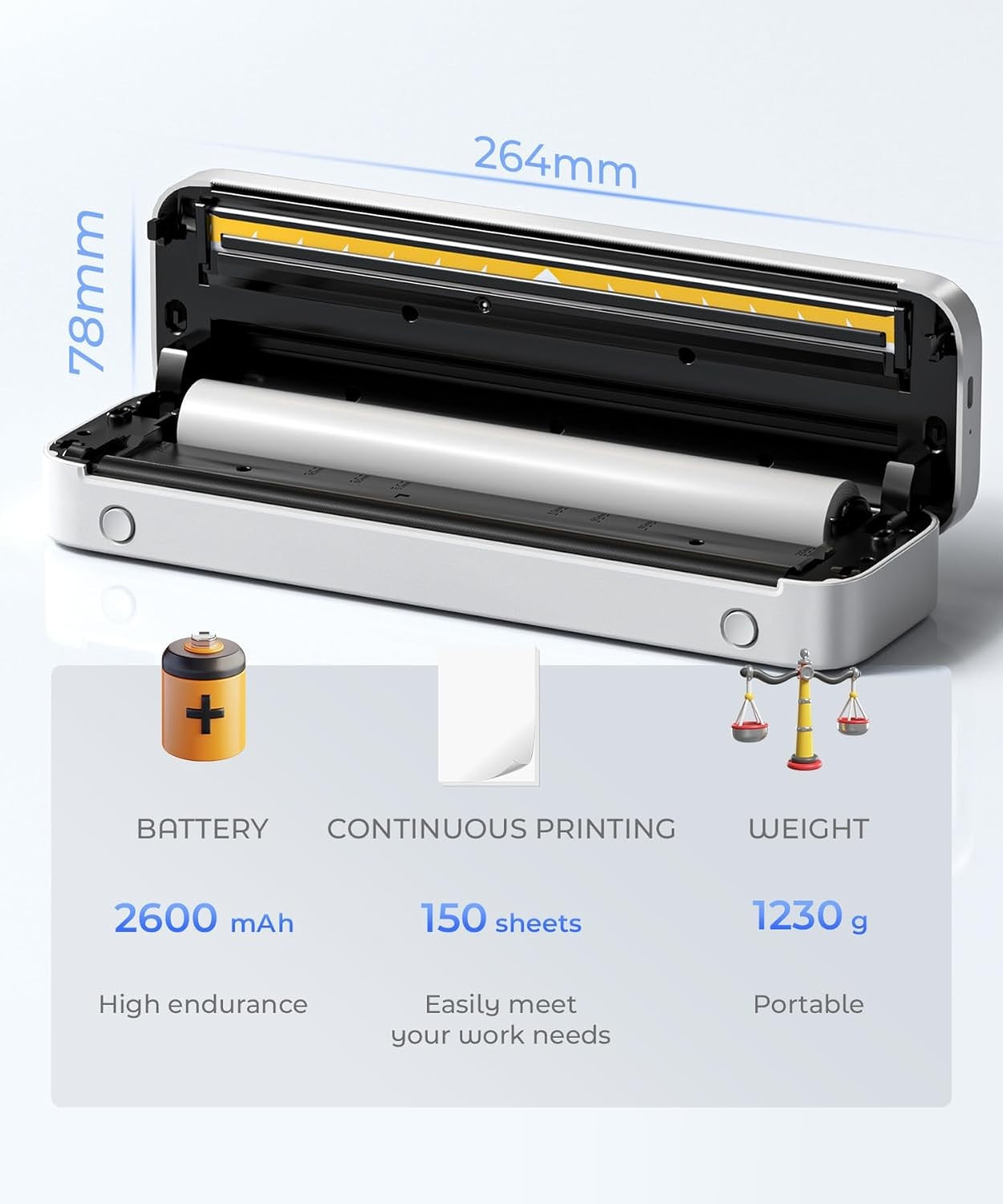 A4 Portable Thermal Printer 300DPI Bluetooth 2600mAh