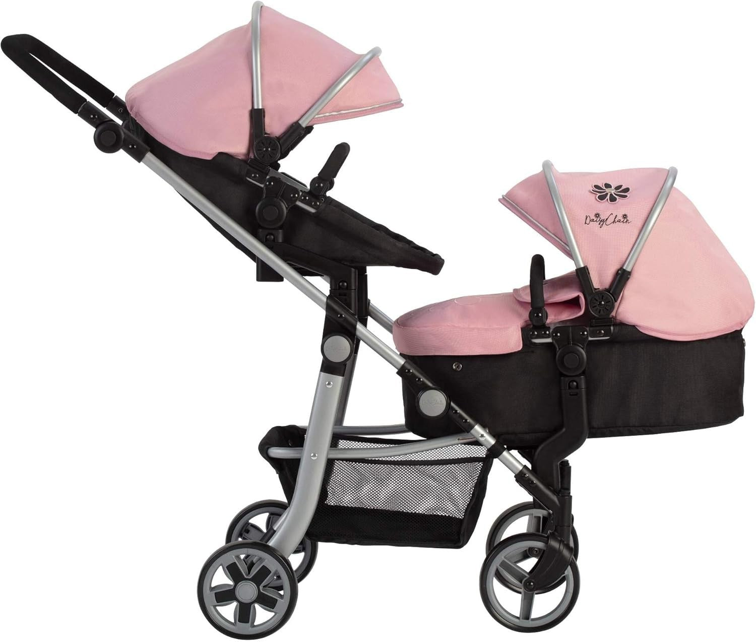 Extra Large Double Dolls Pram 95cm Adjustable Handle, Toy Pushchair 7–13+