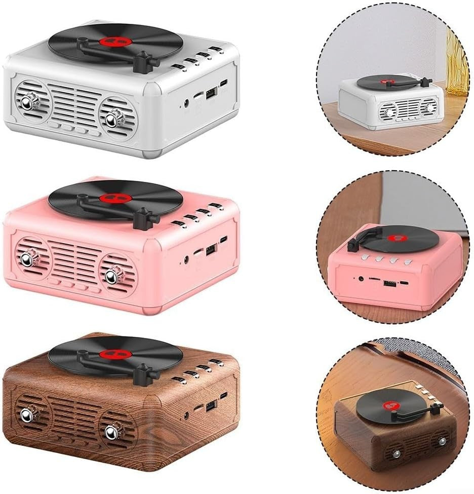 Retro CD Shaped Music Player FM Radio Portable Speaker USB TF White