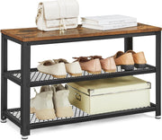 Industrial 2-Shelf Shoe Bench with Metal Frame | Entryway Storage Rack