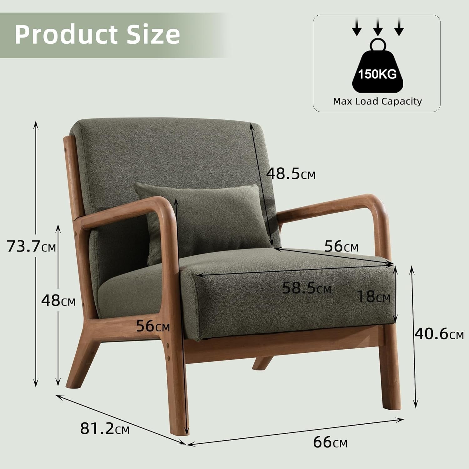 Modern Green Armchair – High Back Lounge Chair with Wood Frame & Cushion