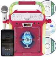 Bluetooth CD Karaoke Machine LED Lights Mic Party Speaker Pink