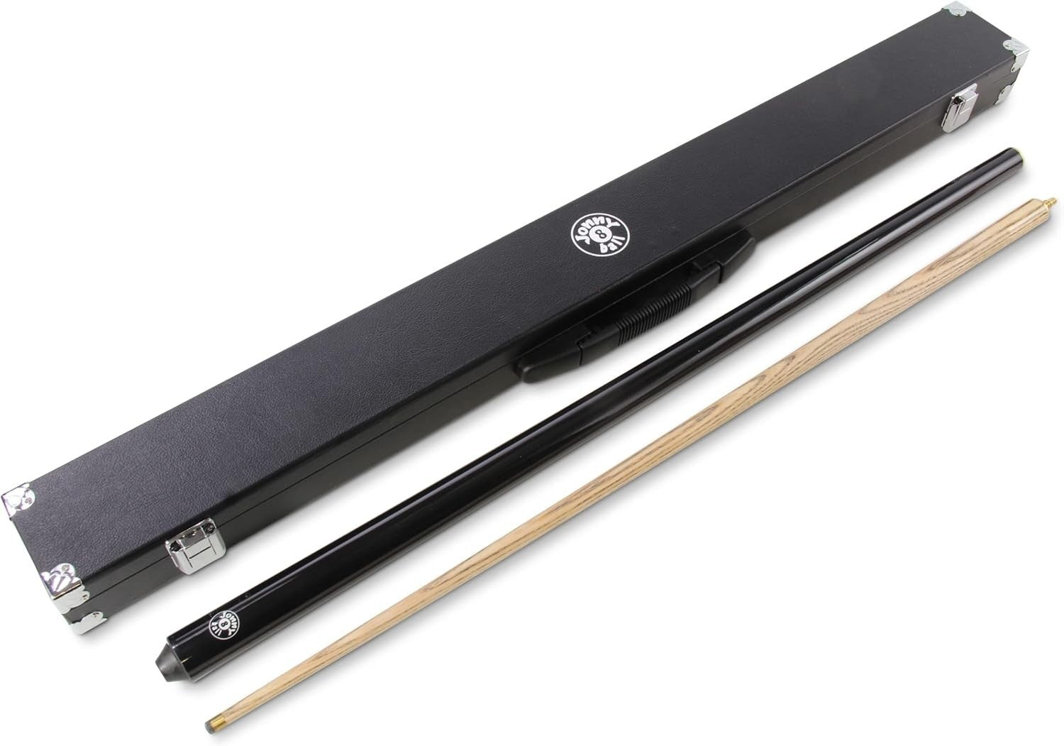 57in English Pool Snooker Cue 8mm Tip 2 Piece Hard Case Set