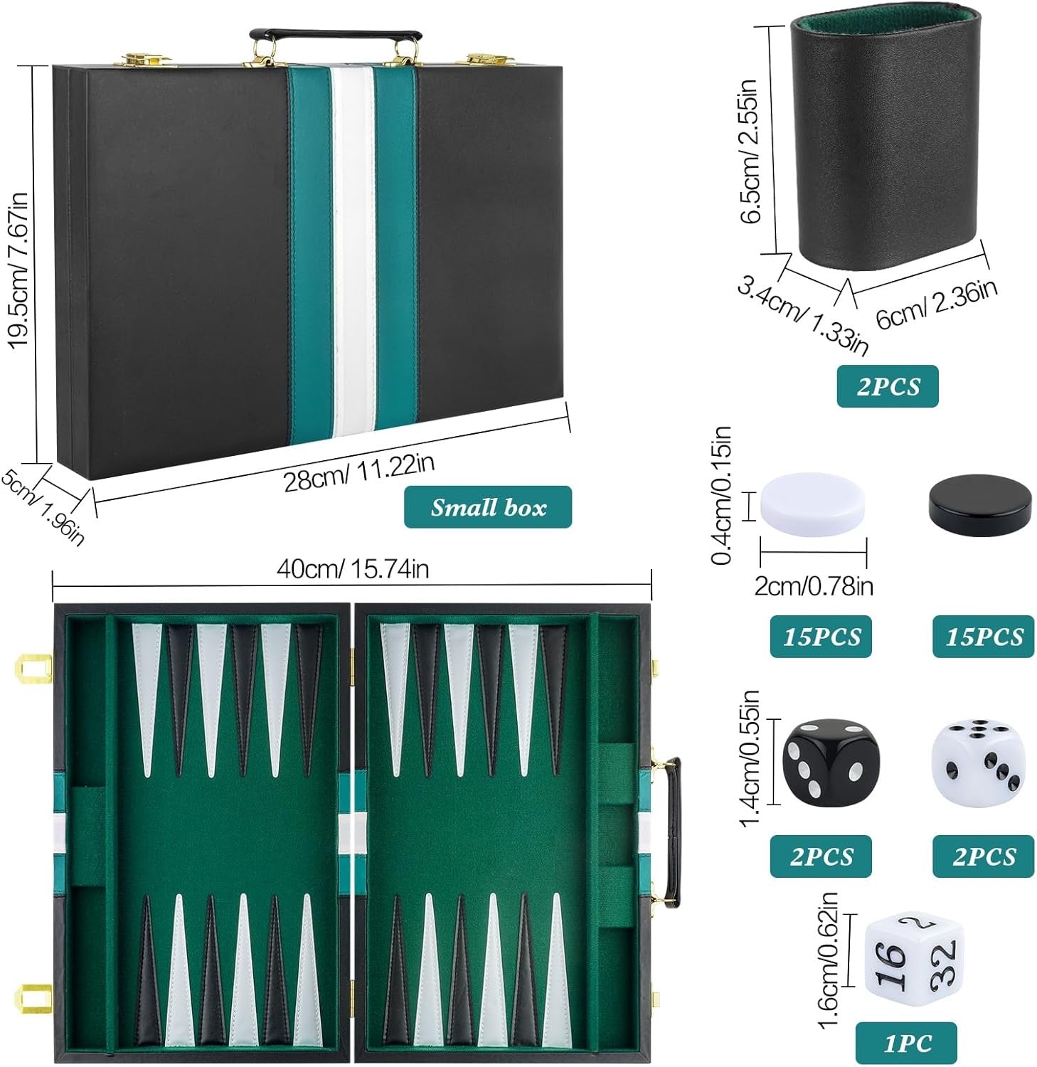 Backgammon Set 11 Inch Travel Board with PU Leather Case Dice Cups