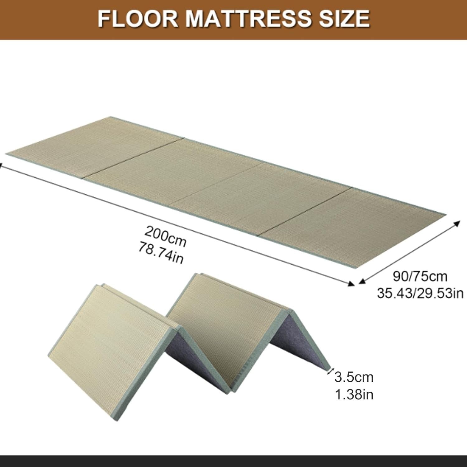 Japanese Tatami Foldable Mattress 3-Fold Firm Futon Mat Meditation Yoga Bed