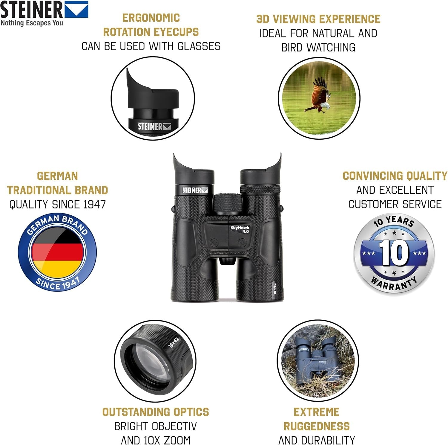 10x42 High-Power Binoculars – Sharp 3D View, Wide Field, Outdoor Bird & Nature U