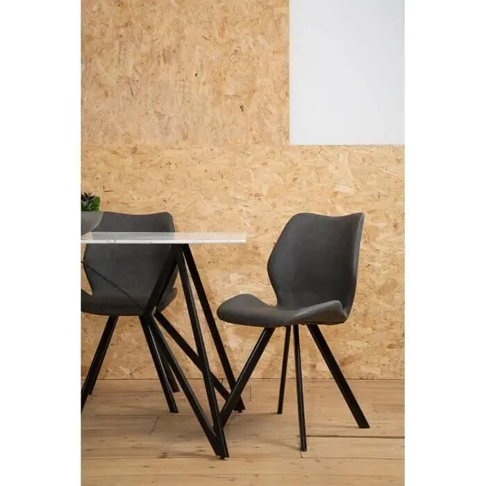 6 Seat Grey Dining Set | White Marble Table & Upholstered Chairs Modern