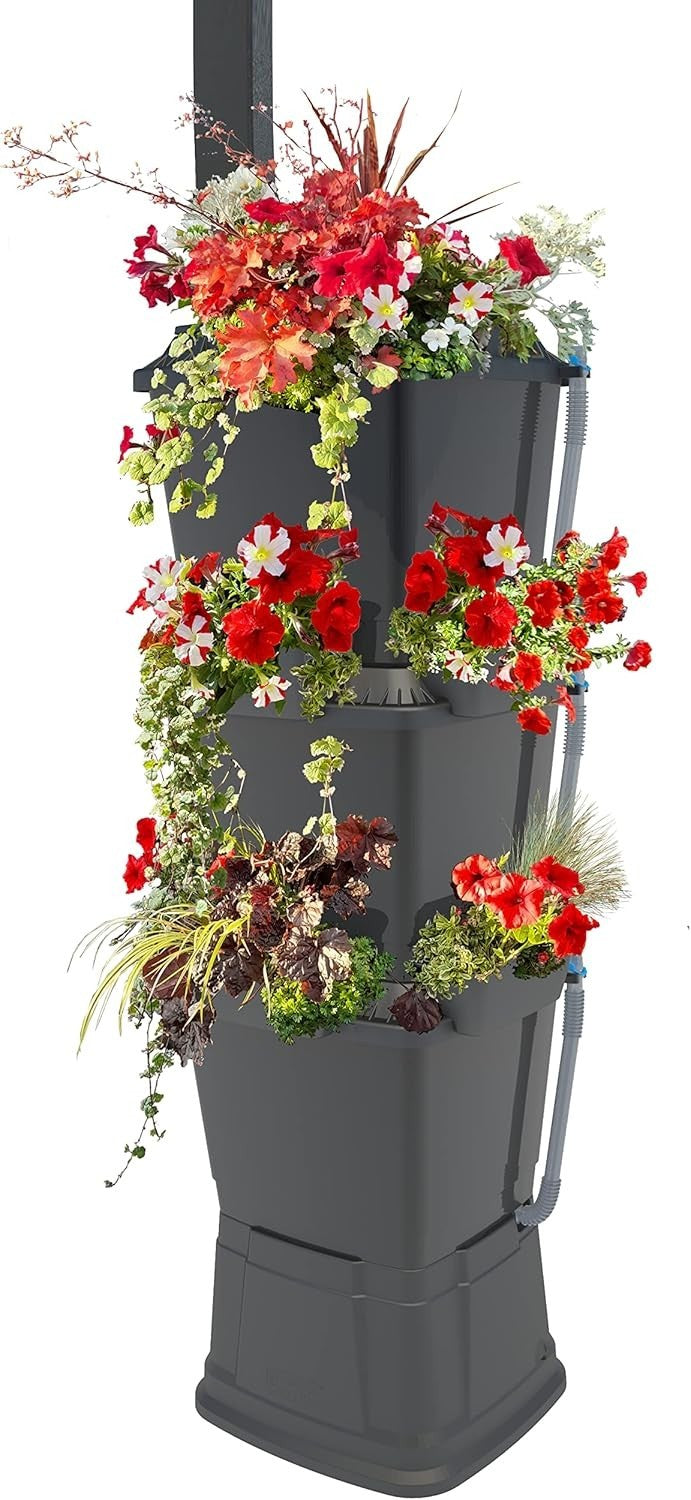 200L Water Butt Set With Stand Rain Diverter Fast Flow Taps Garden Storage