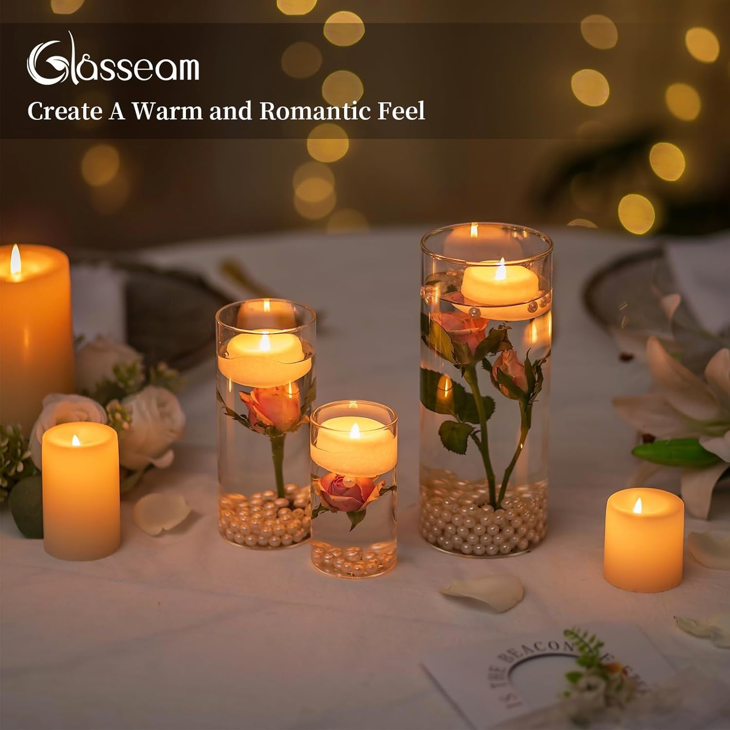 Glass Hurricane Candle Holders Set of 3 Clear Cylinder Wedding Table Decor