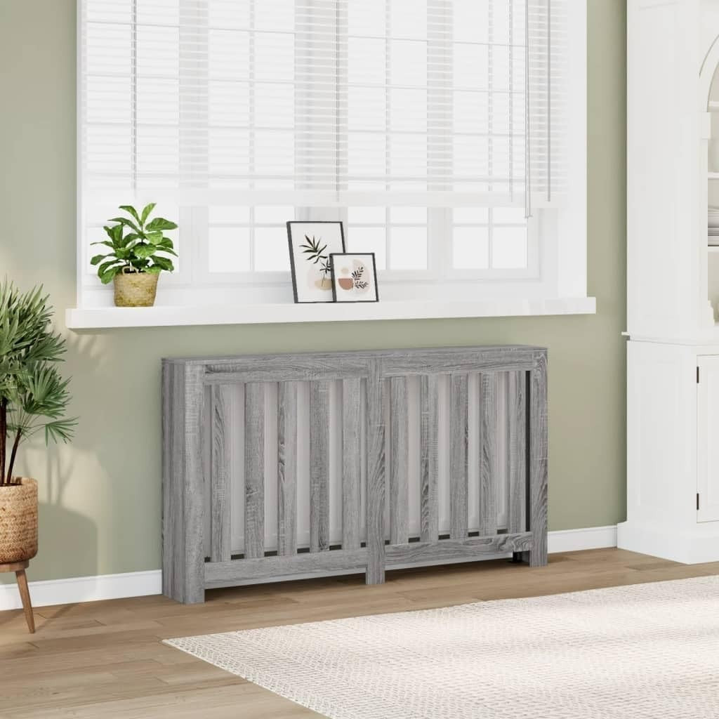 Grey Sonoma Radiator Cover Shelf | Modern MDF Slatted Cabinet 149x20x82cm