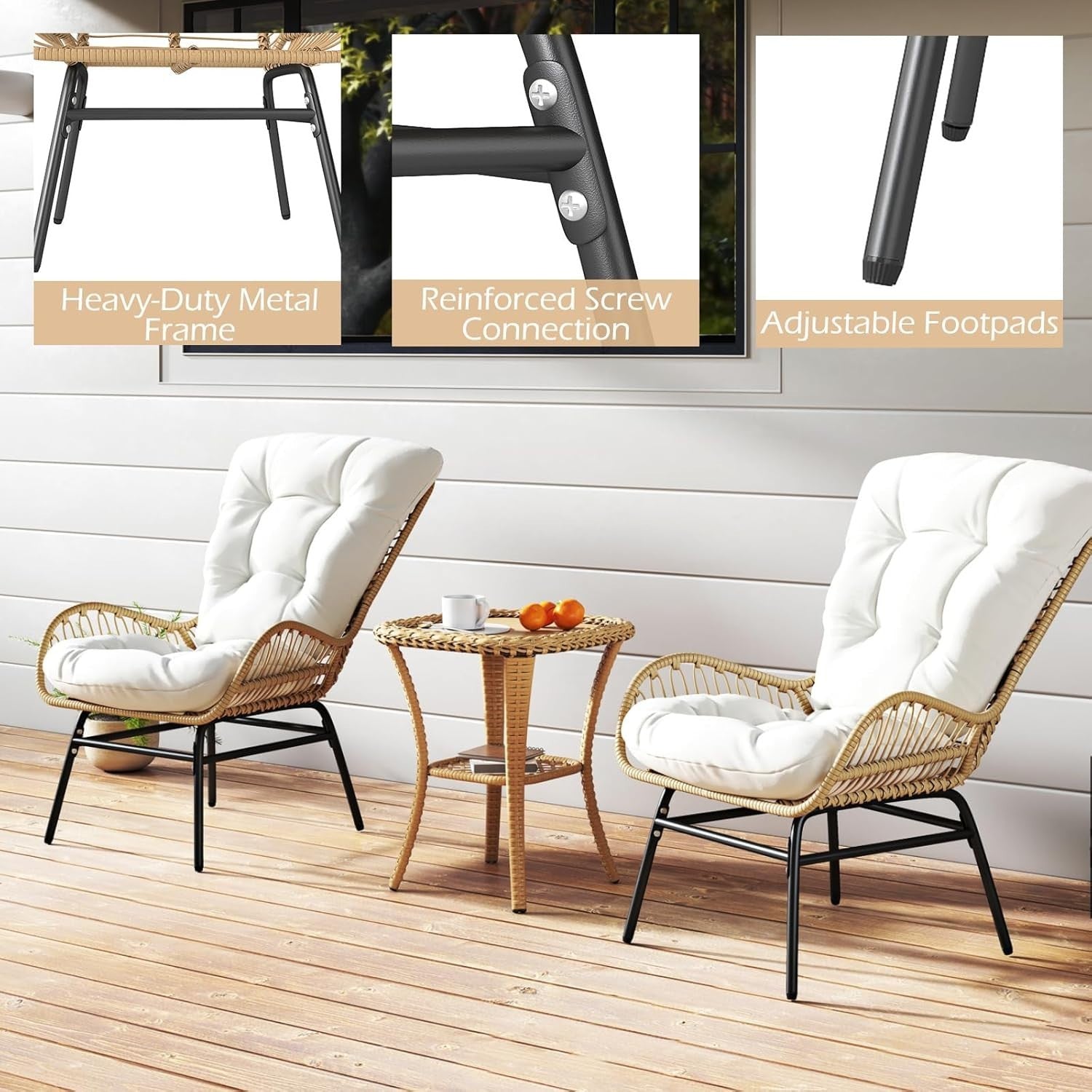 High Back Rattan Patio Armchair Cushioned Outdoor Garden Lounge Chair