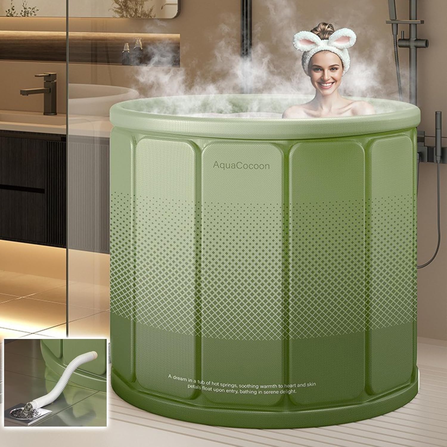 Portable Foldable Bathtub 70x65cm Green Adults Ice & SPA Soaking Tub