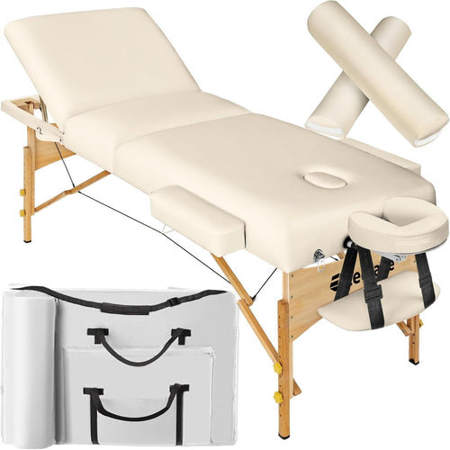 Portable 3 Zone Massage Table Foldable Adjustable Beauty Therapy Bed Beige