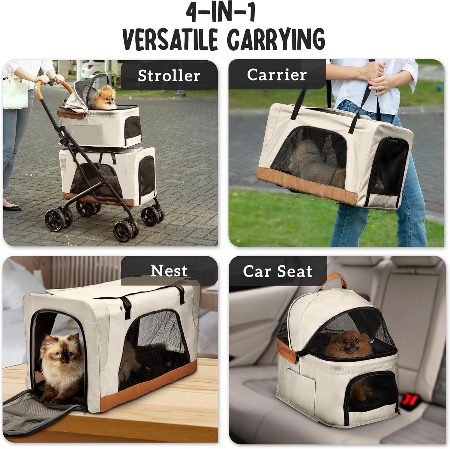 Double Pet Stroller for Dogs Cats Detachable Carriers Foldable Travel Pram