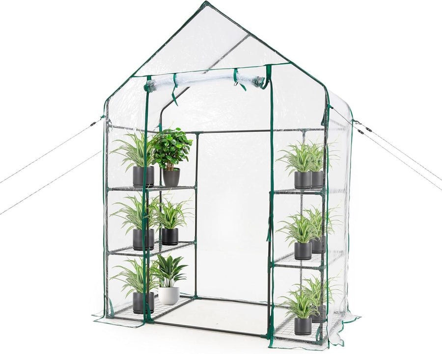 3-Tier Walk-In Greenhouse with 6 Shelves | Waterproof PVC Cover | Steel Frame