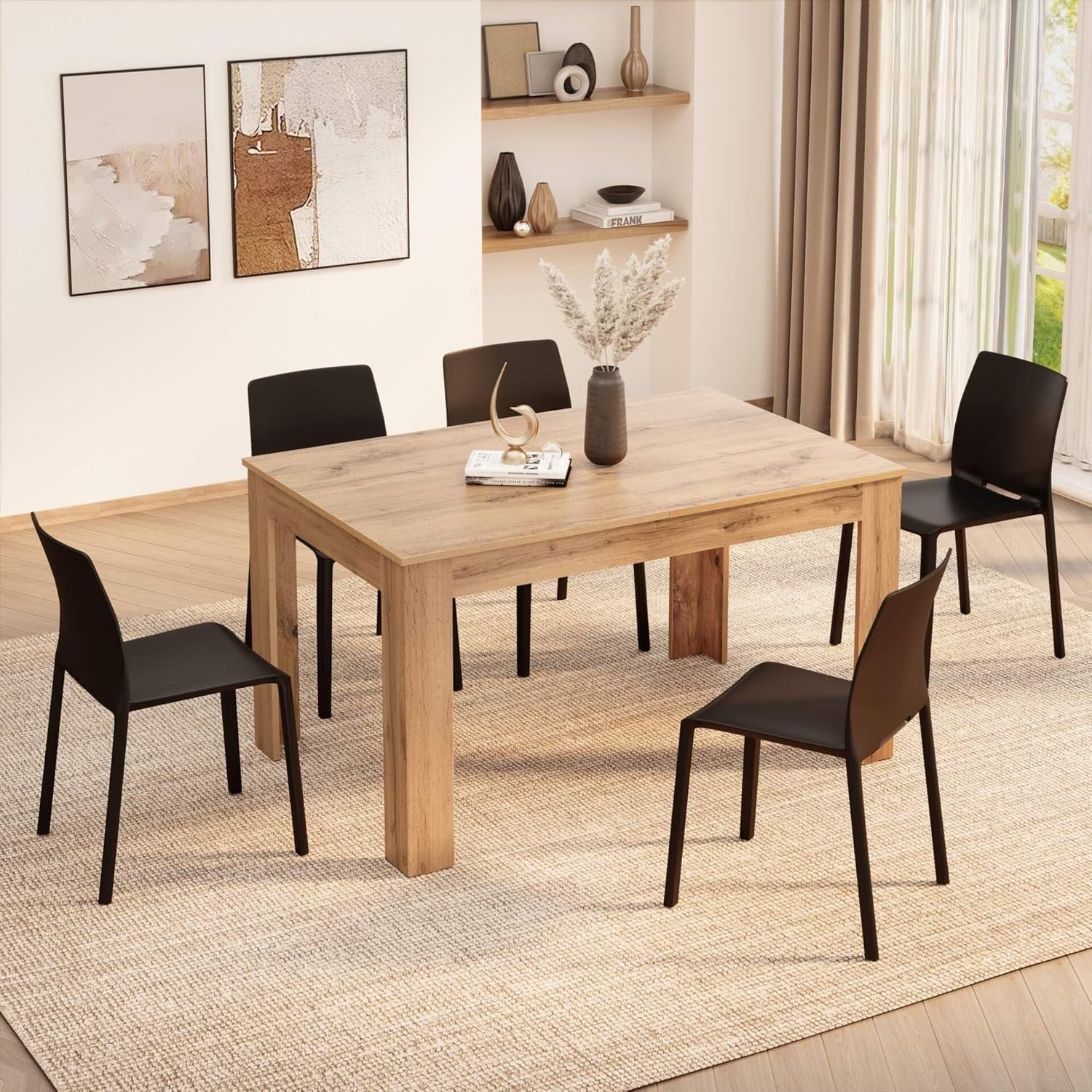 Extendable Dining Table Rustic Oak, 220cm Wood 6–8 Seater Modern Space Saver