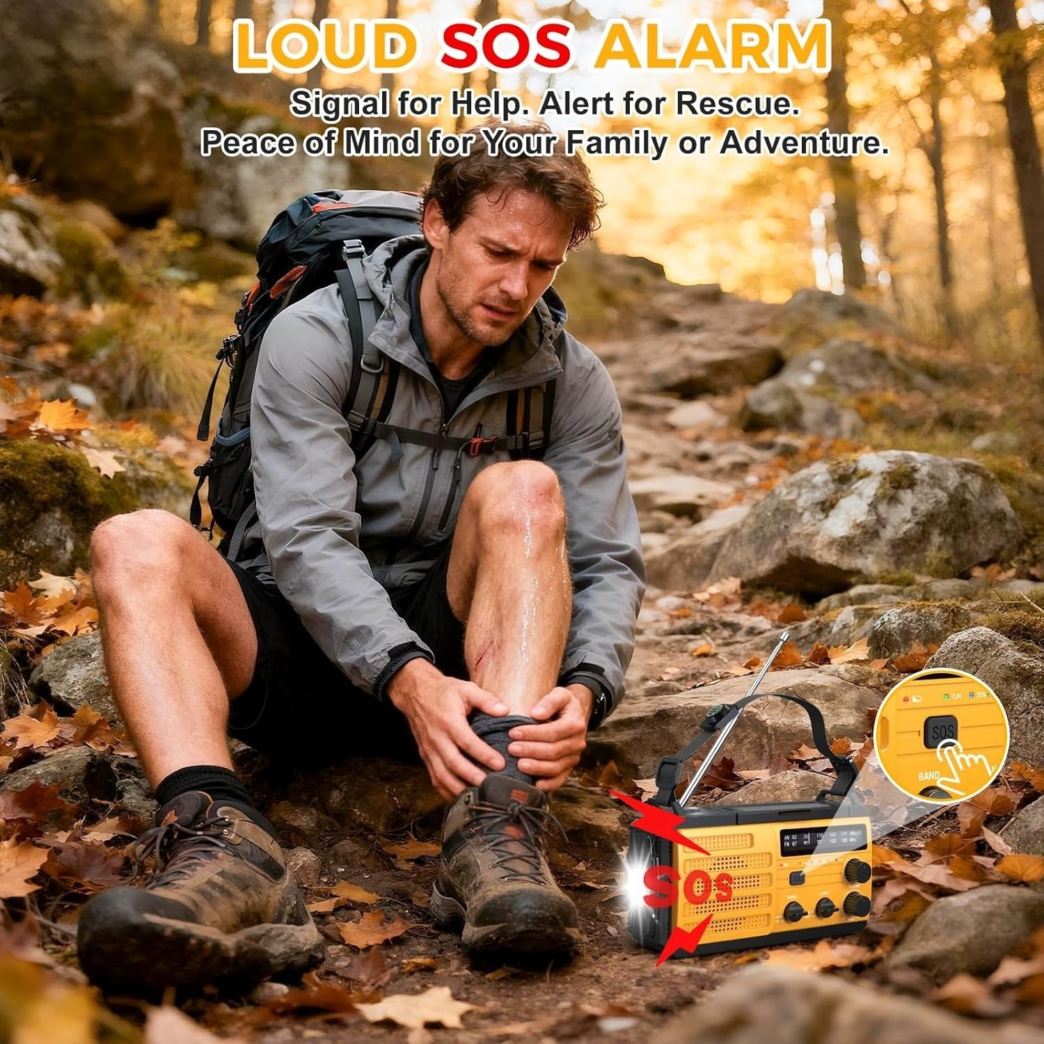 8000mAh Emergency Wind Up Radio Solar AM/FM USB Charger SOS
