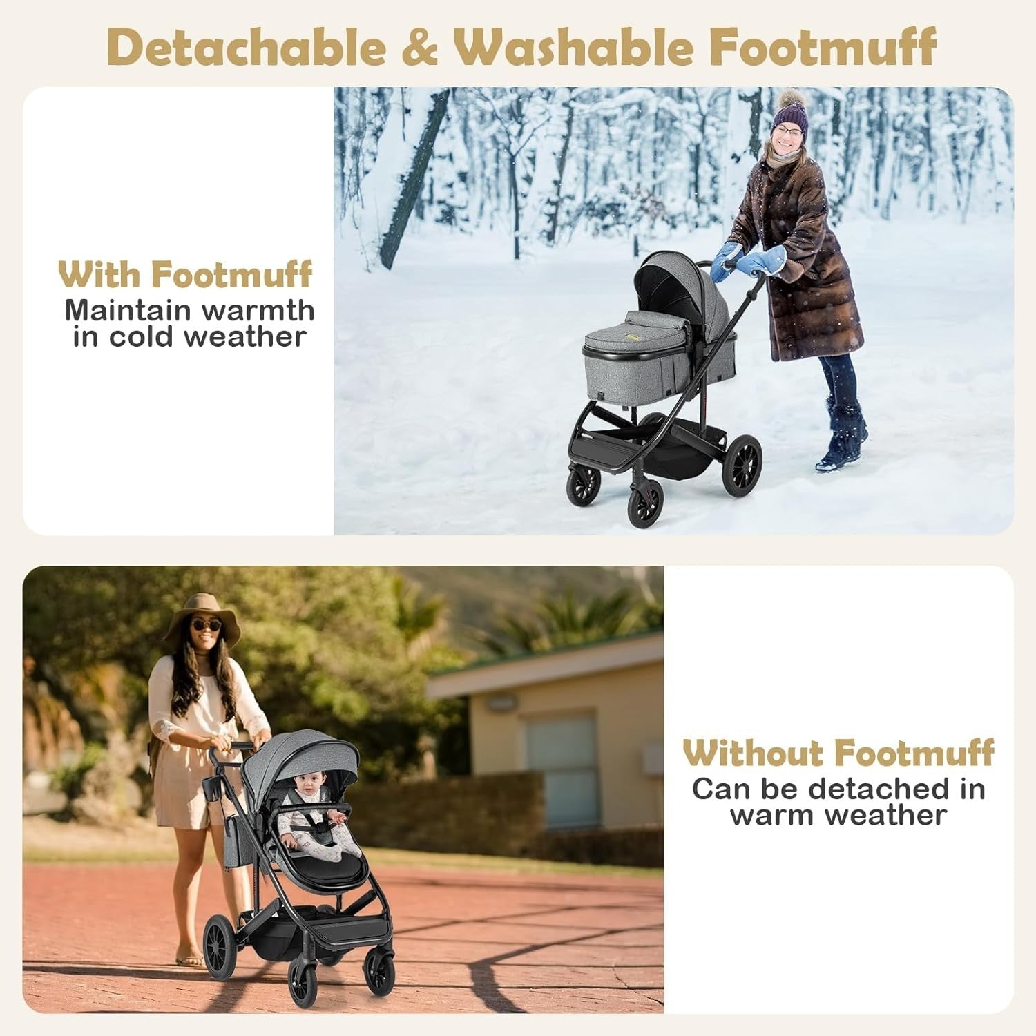 3in1 Baby Stroller Travel System Foldable Pushchair Reversible Seat Grey