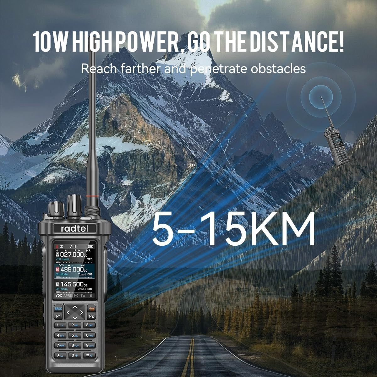 10W Long Range Ham Radio Walkie Talkie GPS APRS Bluetooth NOAA USB-C