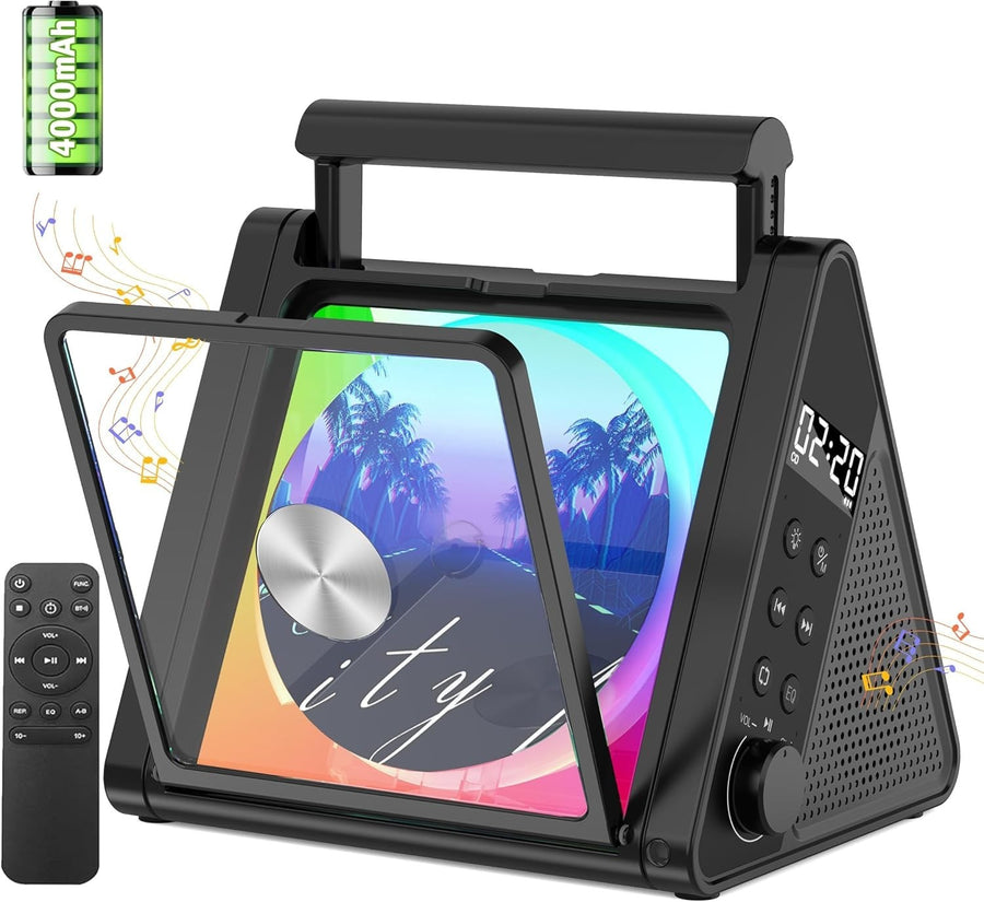 Portable Bluetooth CD Player 20W Stereo RGB Lights FM AUX USB