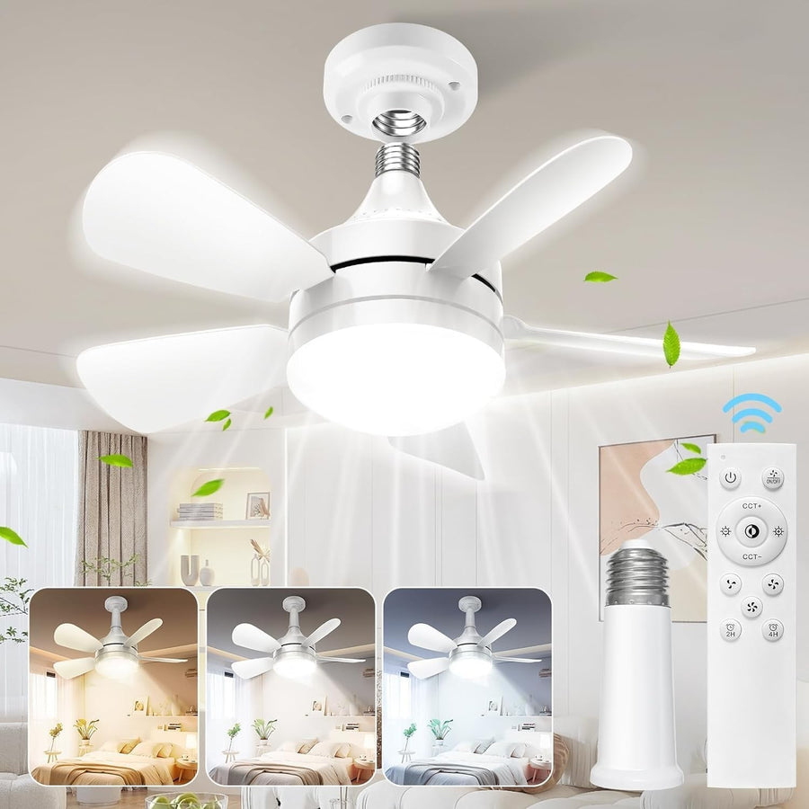 BOBOPAI Small Ceiling Fan with Light, 3 Retractable Blades, 3 Speeds, LED