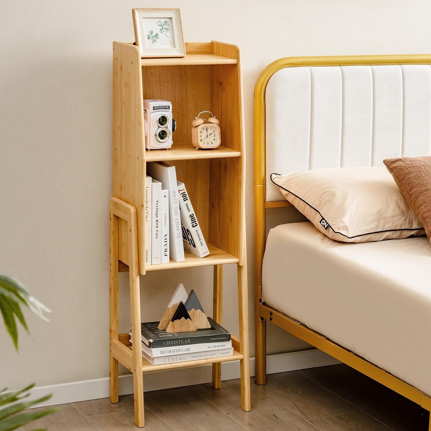 Tall Bamboo 4-Tier Bookcase Storage Shelf Unit Wooden Display Rack Home Office