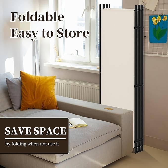 6-Panel Folding Room Divider 5.8ft Cream Privacy Screen Wall Partition Office