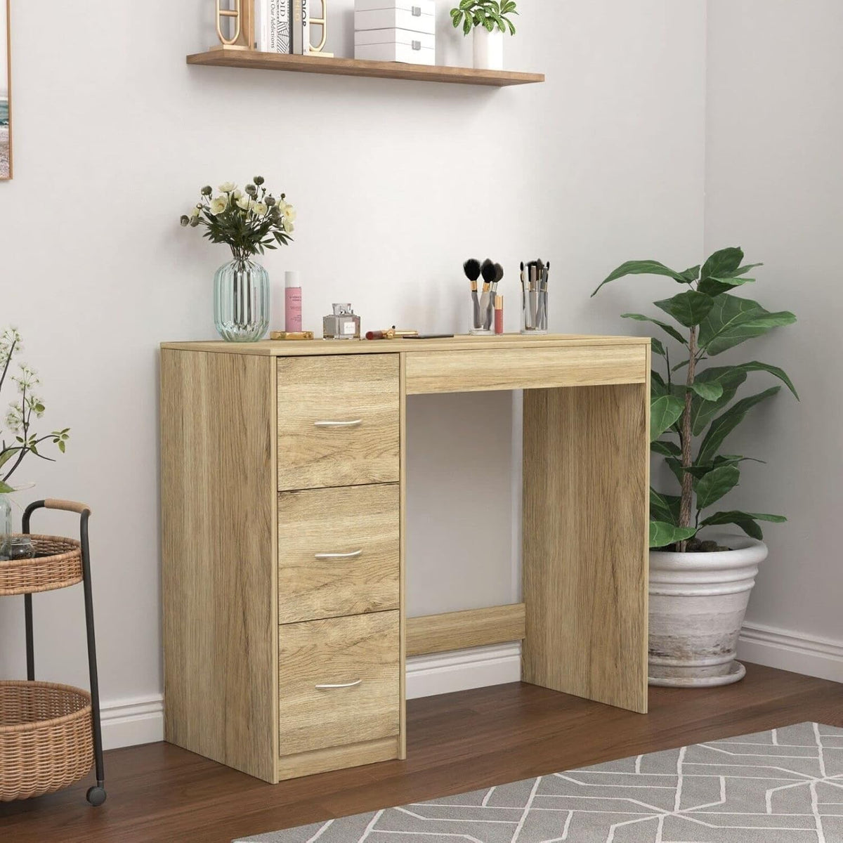 3 Drawer Chest of Drawers Oak Wood Bedroom Storage Cabinet Sturdy Flat Pack