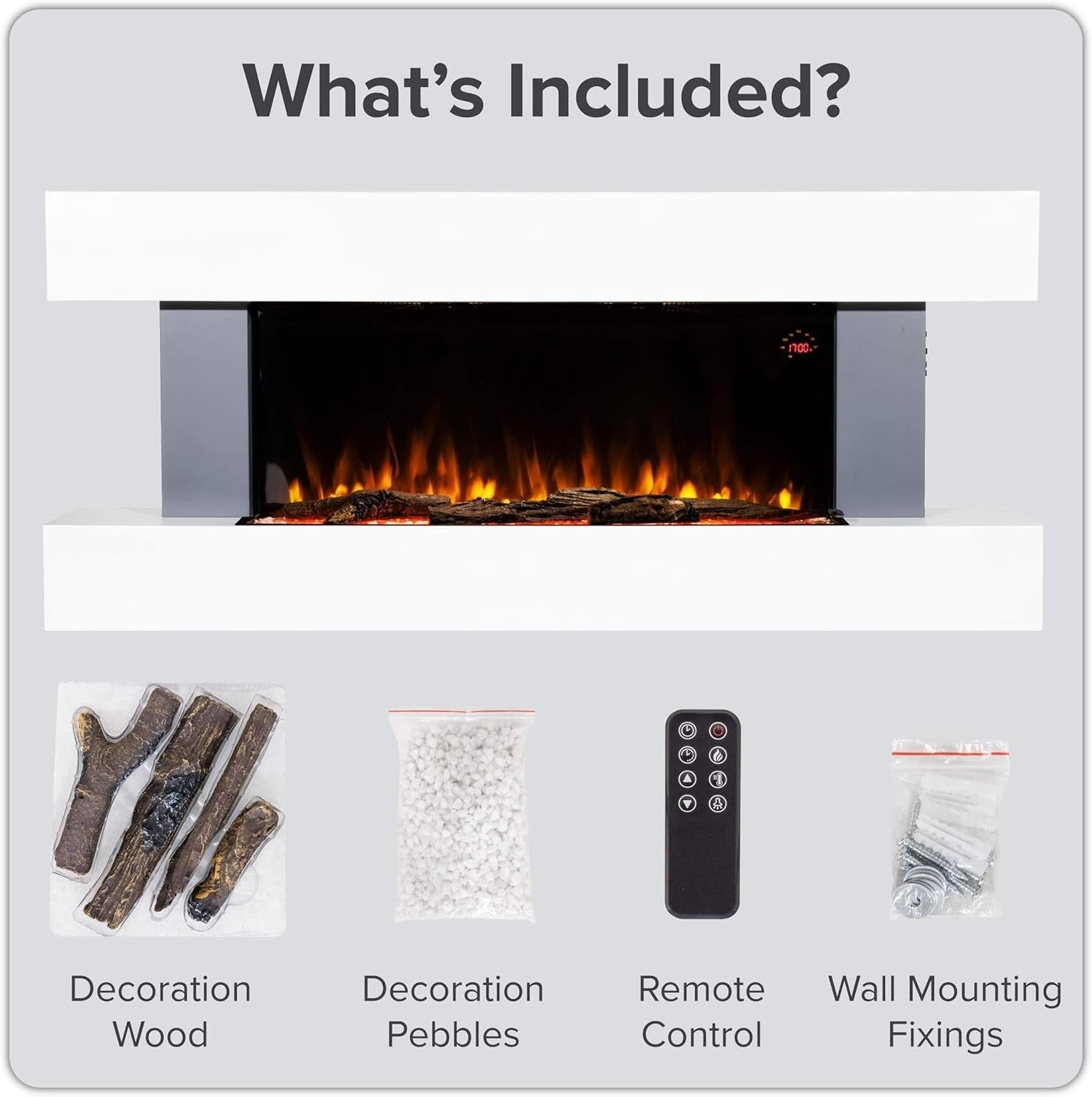 52" Wall Mounted Electric Fireplace LED Flame Heater Grey Glass Unit