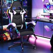RGB LED Gaming Chair Reclining Ergonomic PU Leather Black
