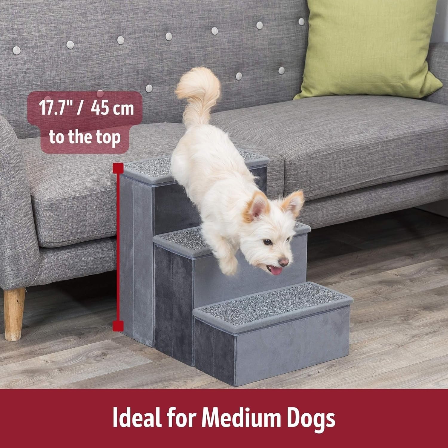 TRIXIE 3-Step Pet Stairs with Storage Compartments Collapsible Gray