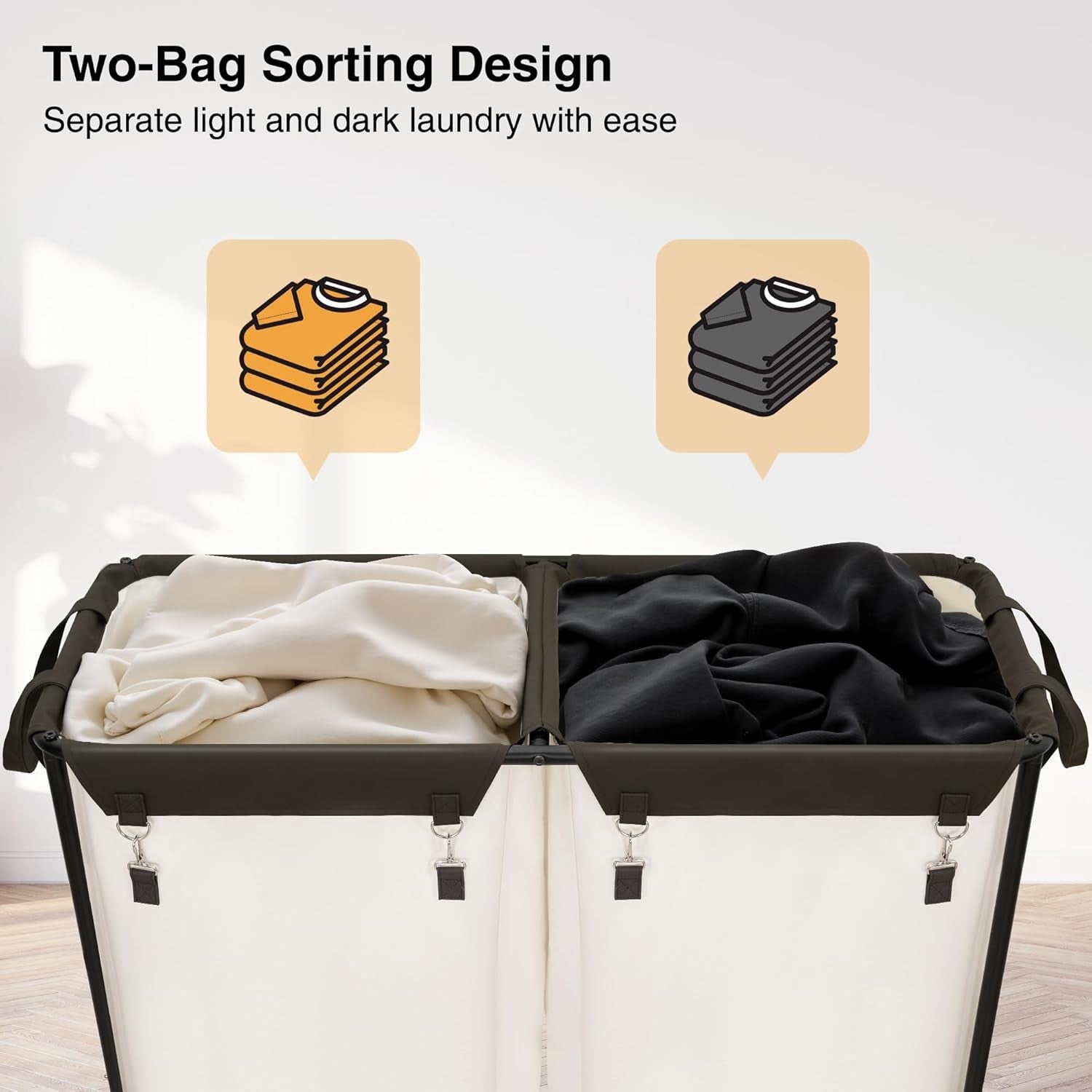 280L Heavy Duty Laundry Sorter with Wheels 2-Compartment Industrial Basket Cart