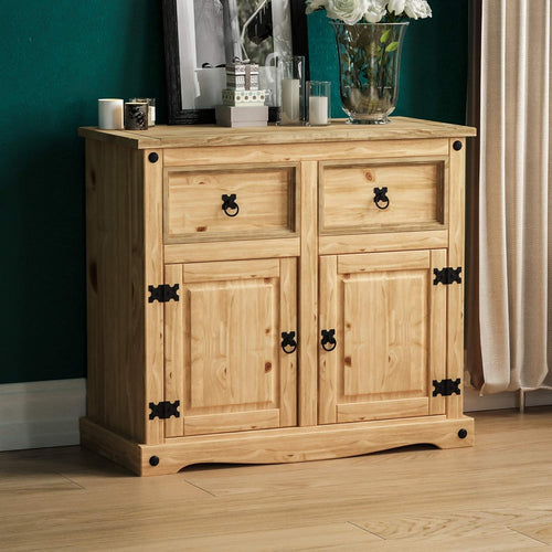 Rustic Solid Pine Sideboard 2 Door 2 Drawer Storage Cabinet 86cm Natural