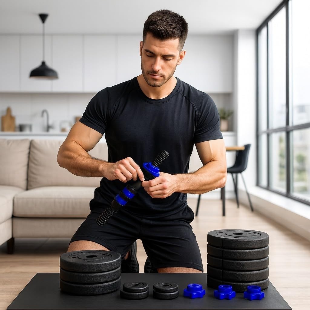 Adjustable Dumbbell Barbell Kettlebell Set Home Gym Free Weights