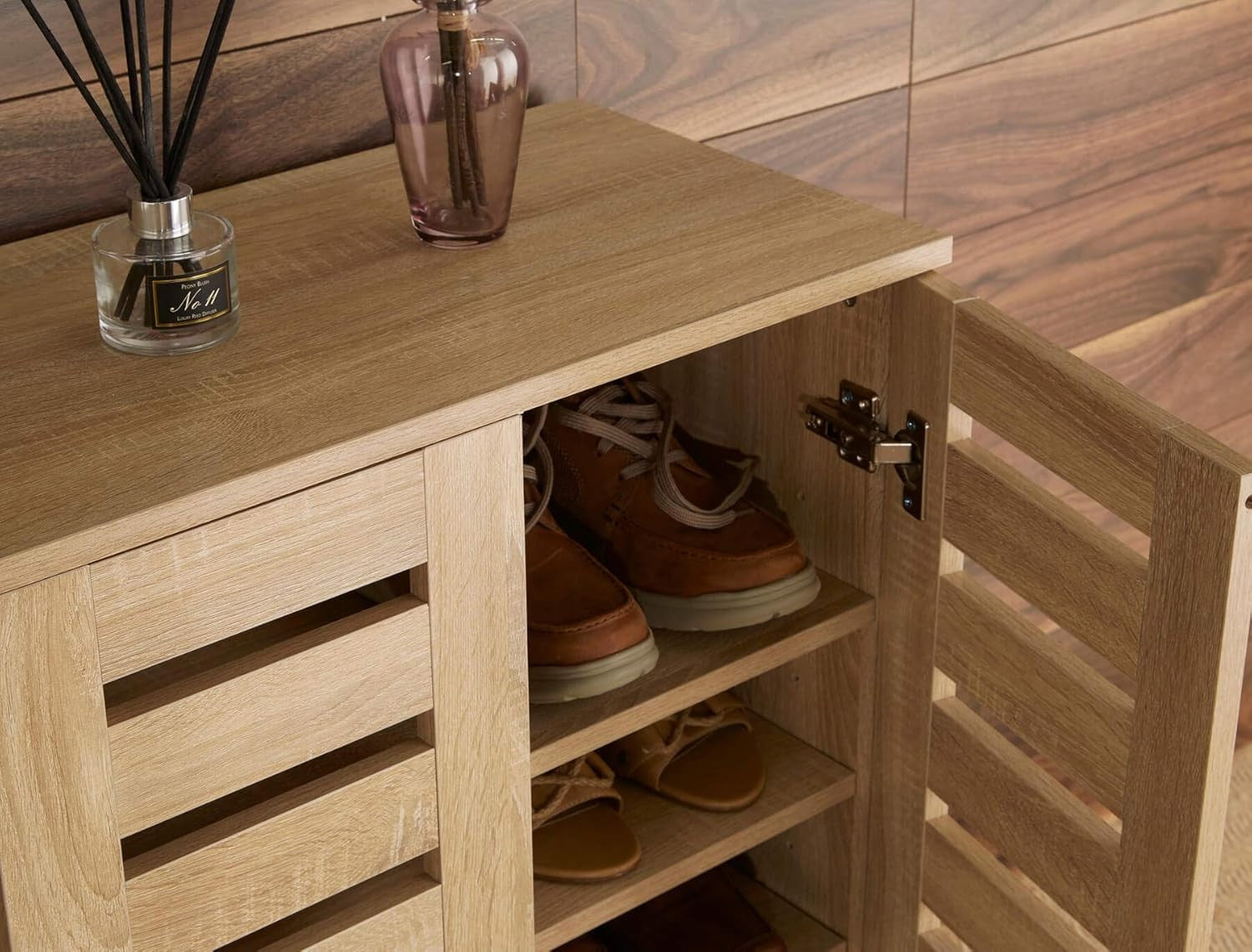 2-Door Wooden Shoe Cabinet with 5 Shelves, 60x33x87 cm Oak