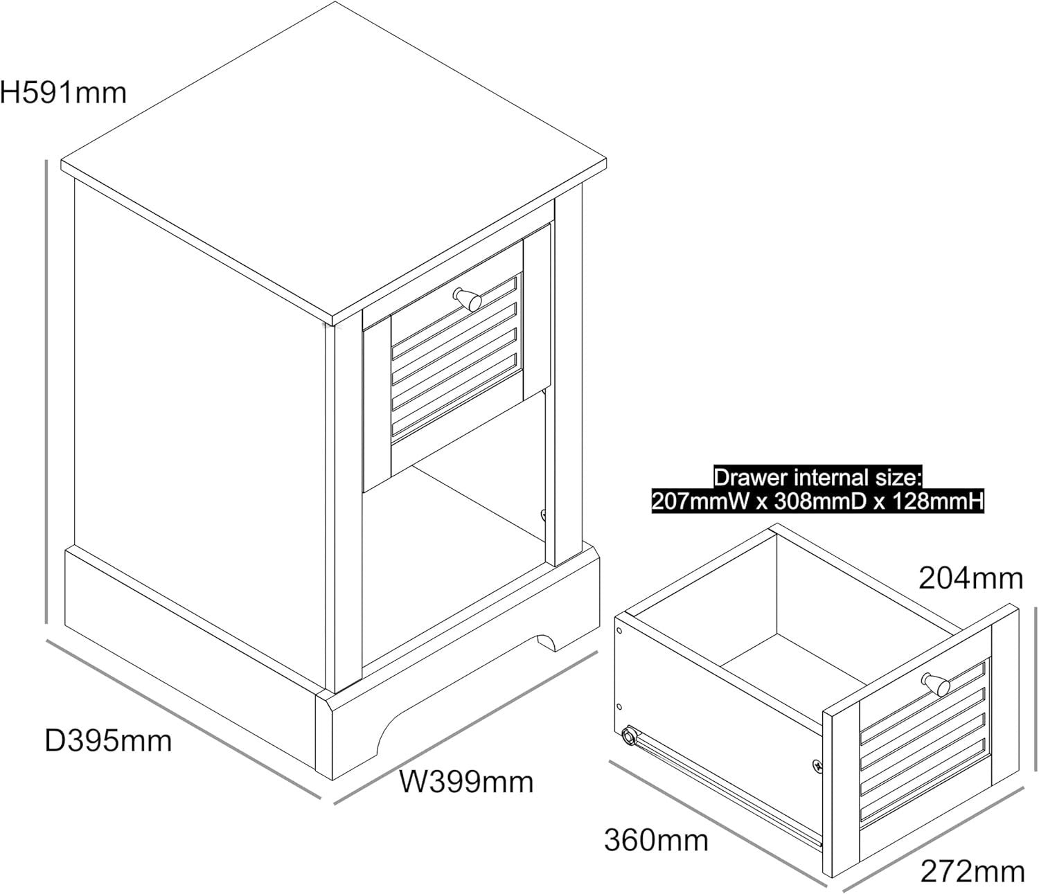 Ivory & Oak Bedside Table with Drawer | Modern Nightstand for Bedroom