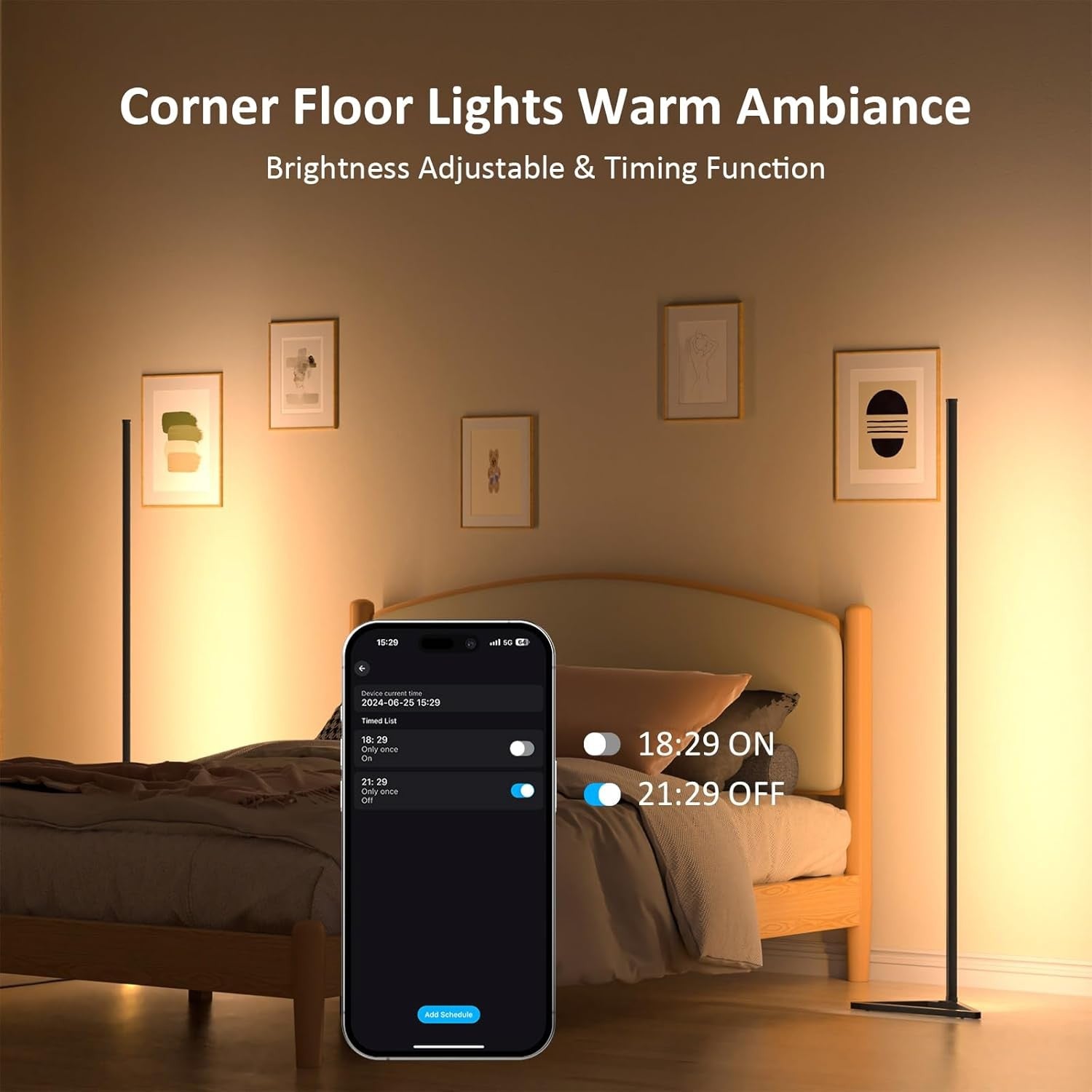 RGB LED Corner Floor Lamp 2 Pack App Remote Music Sync Ambient