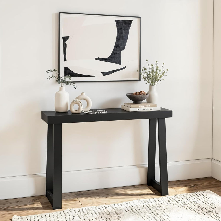 46 Inch Black Solid Wood Console Table – Narrow Entryway Sofa Accent