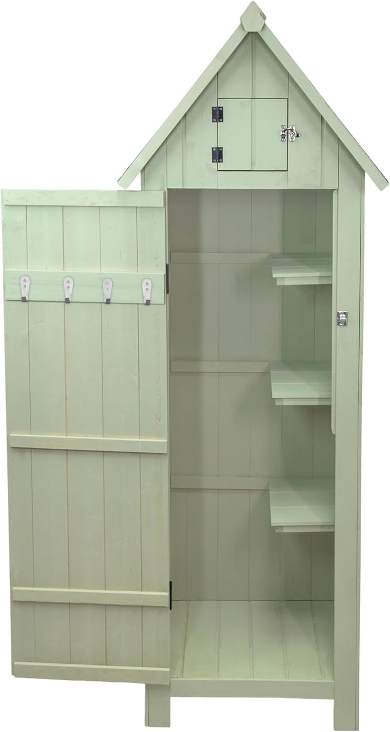 Wooden Garden Shed Outdoor Storage with Shelves, Hooks & Lockable Doors Green