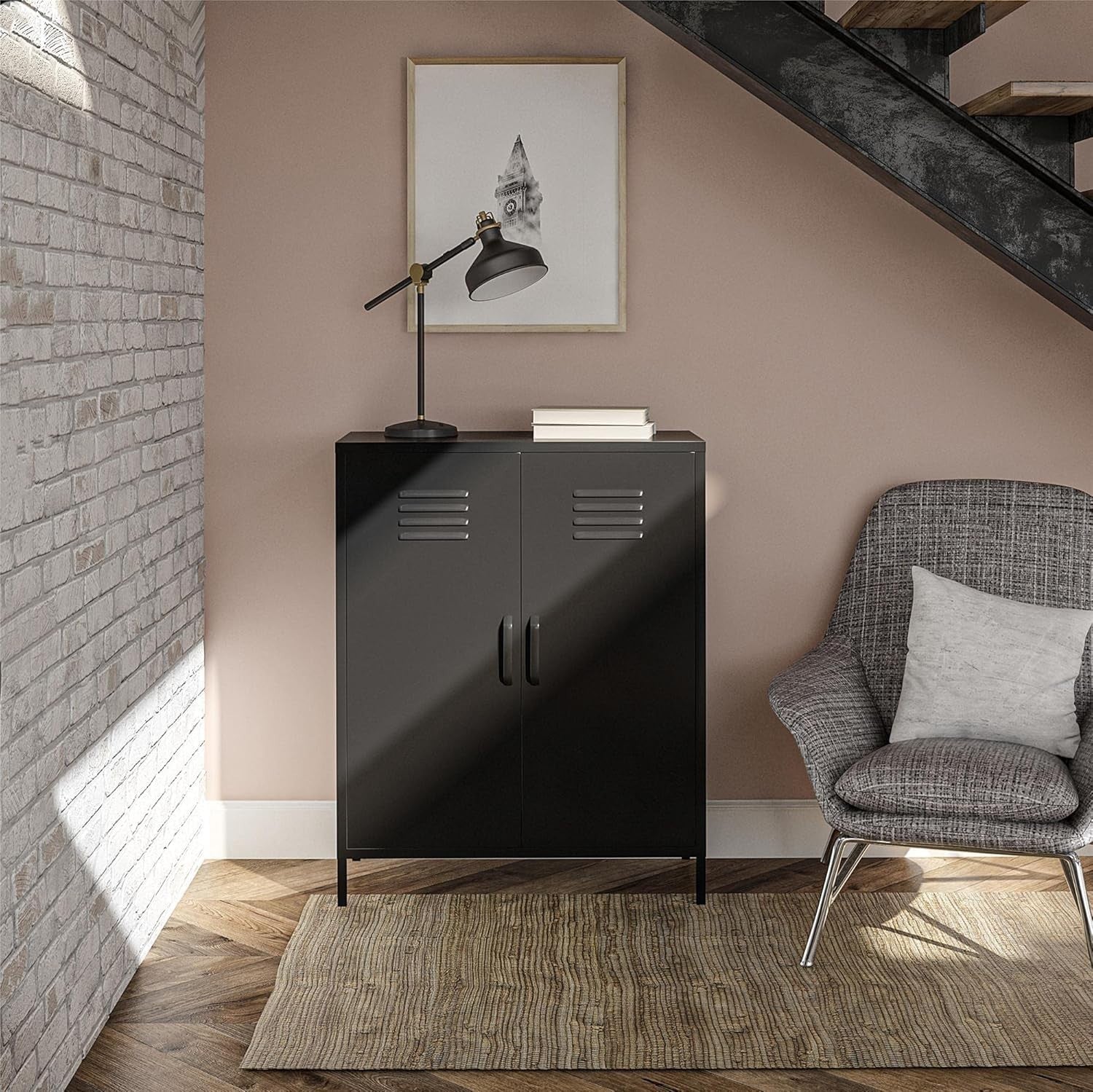 Metal Storage Cabinet 2 Doors, 3 Shelves, Lightweight, Scratch-Resistant