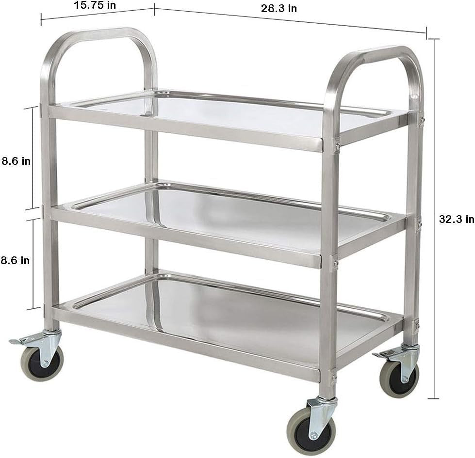 3 Tier Stainless Steel Serving Trolley 72cm Catering Cart