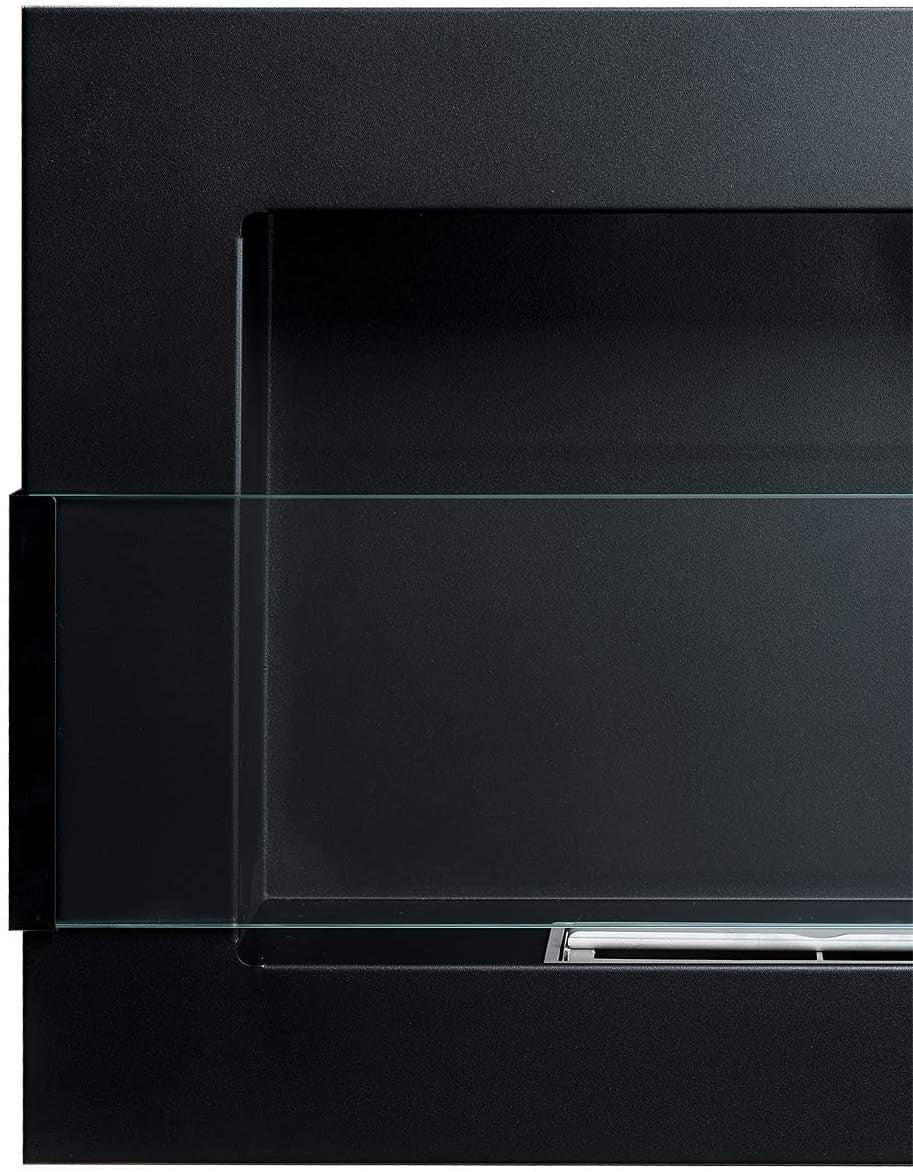 Wall-Mount Bio Ethanol Fireplace Modern Black Glass with Flame Effect