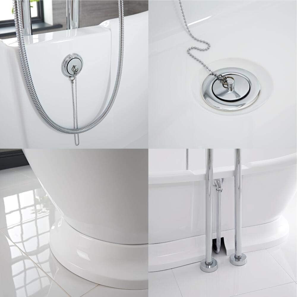 White 1750x730mm Double Ended Freestanding Slipper Bath – Traditional Acrylic