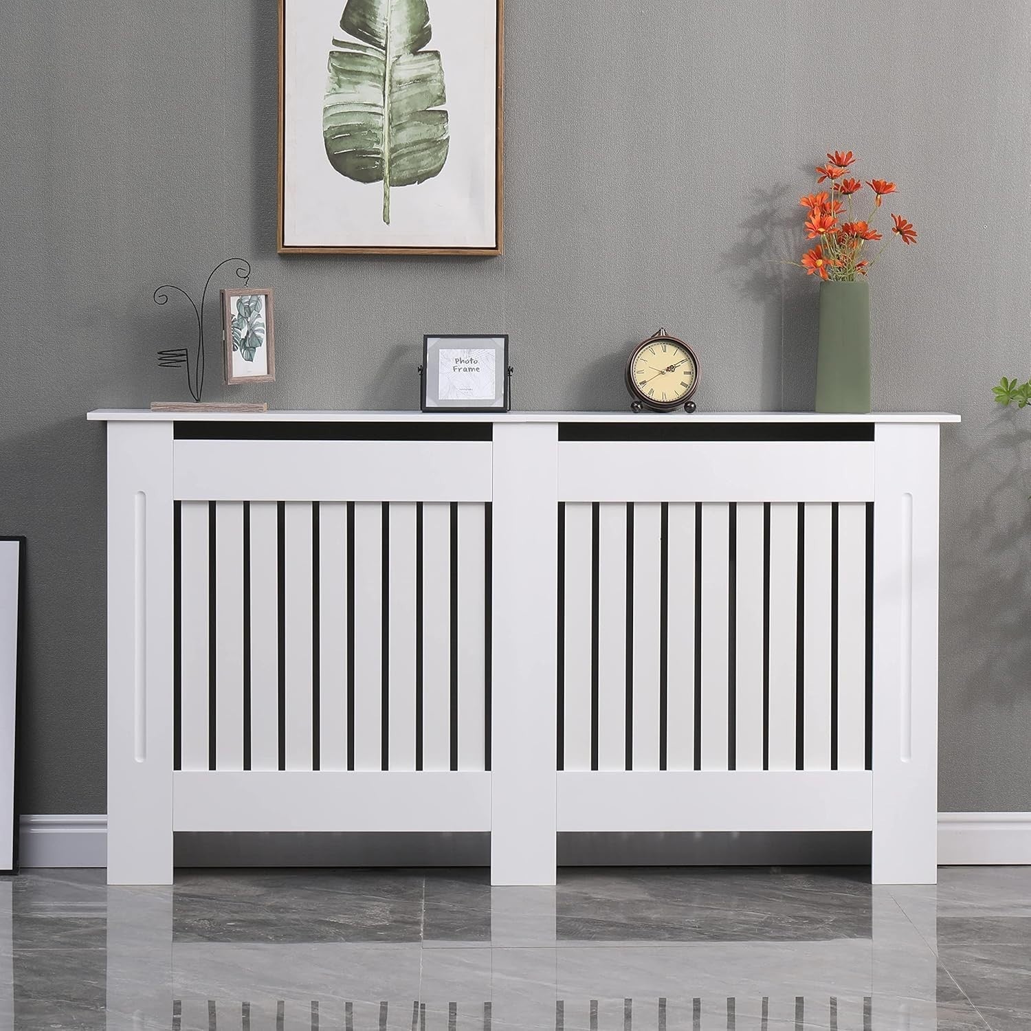 Large White Radiator Cover | Modern MDF Vertical Slat Cabinet – Elegant Design