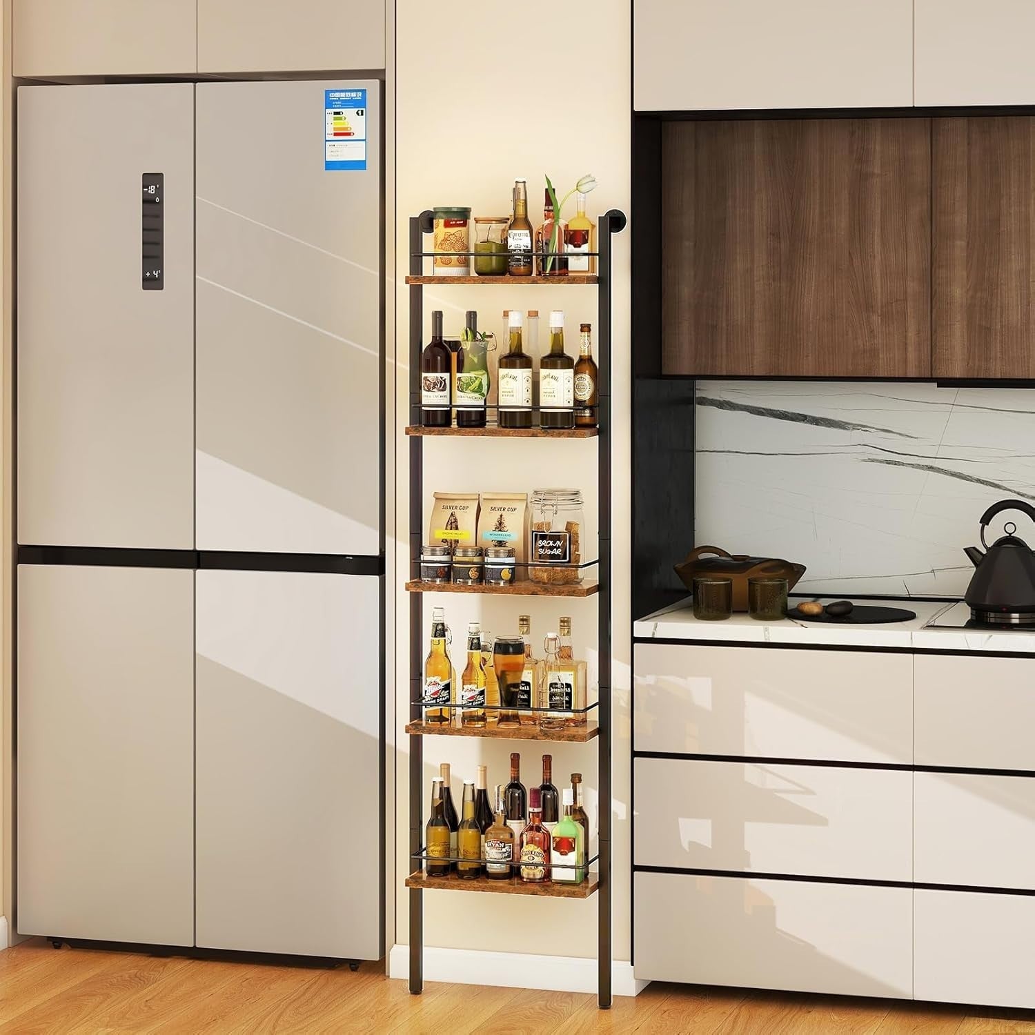 Tall Freestanding Wine Rack 5-Tier Bottle Display Shelf Drinks Storage Unit