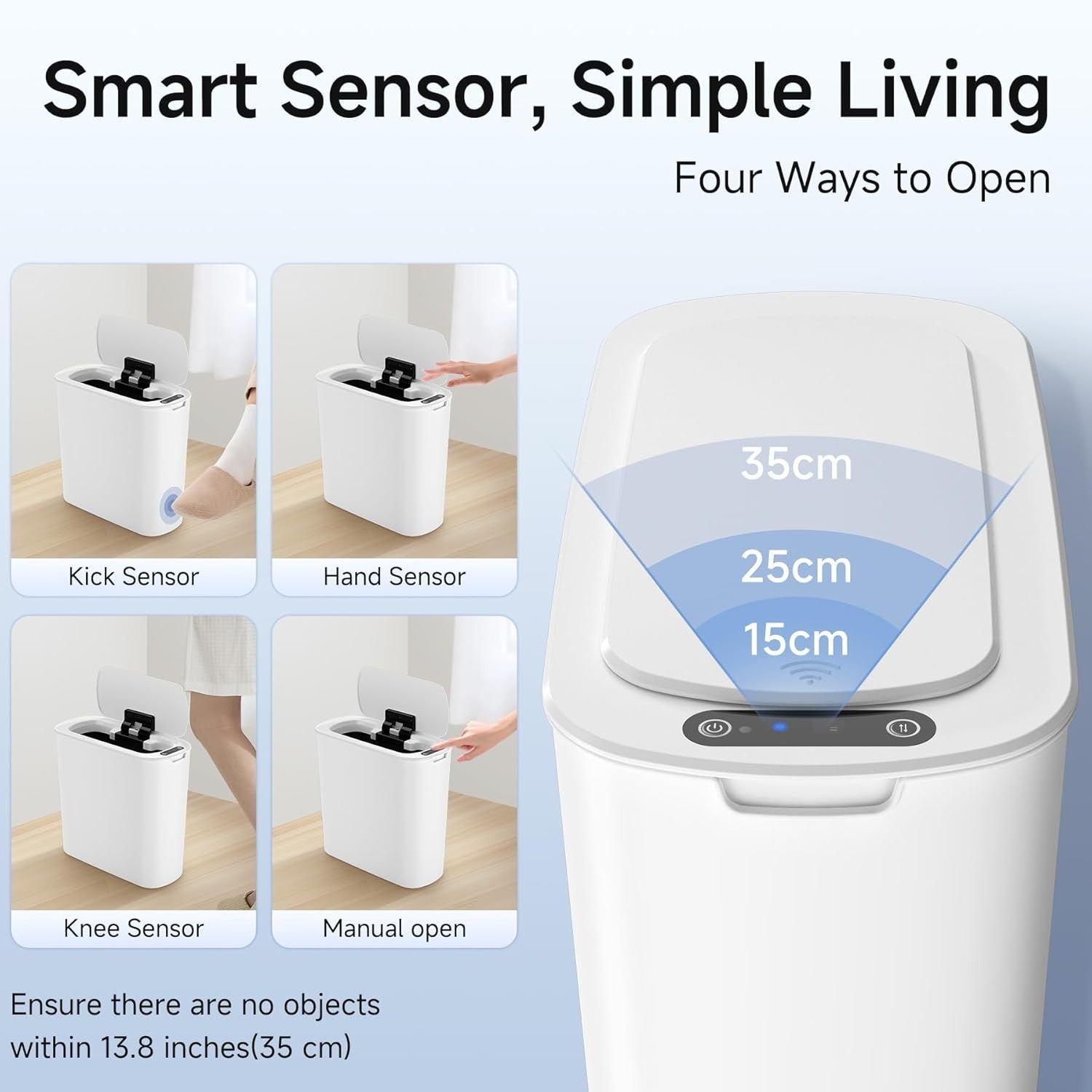 Automatic Touchless Bathroom Bin 2.6 Gallon Slim Motion Sensor White