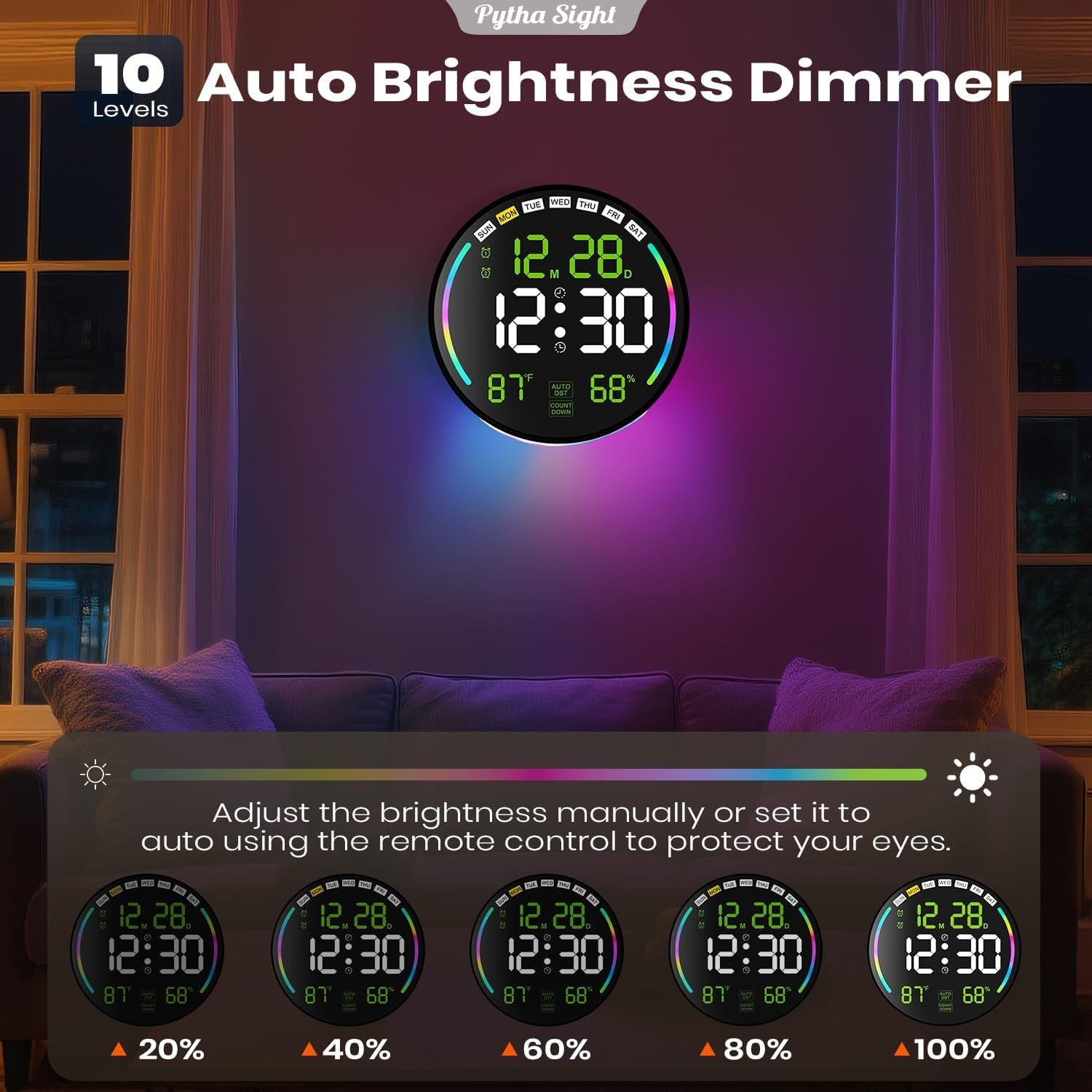 Green Large Digital Wall Clock LED Countdown Timer Remote Temp Humidity