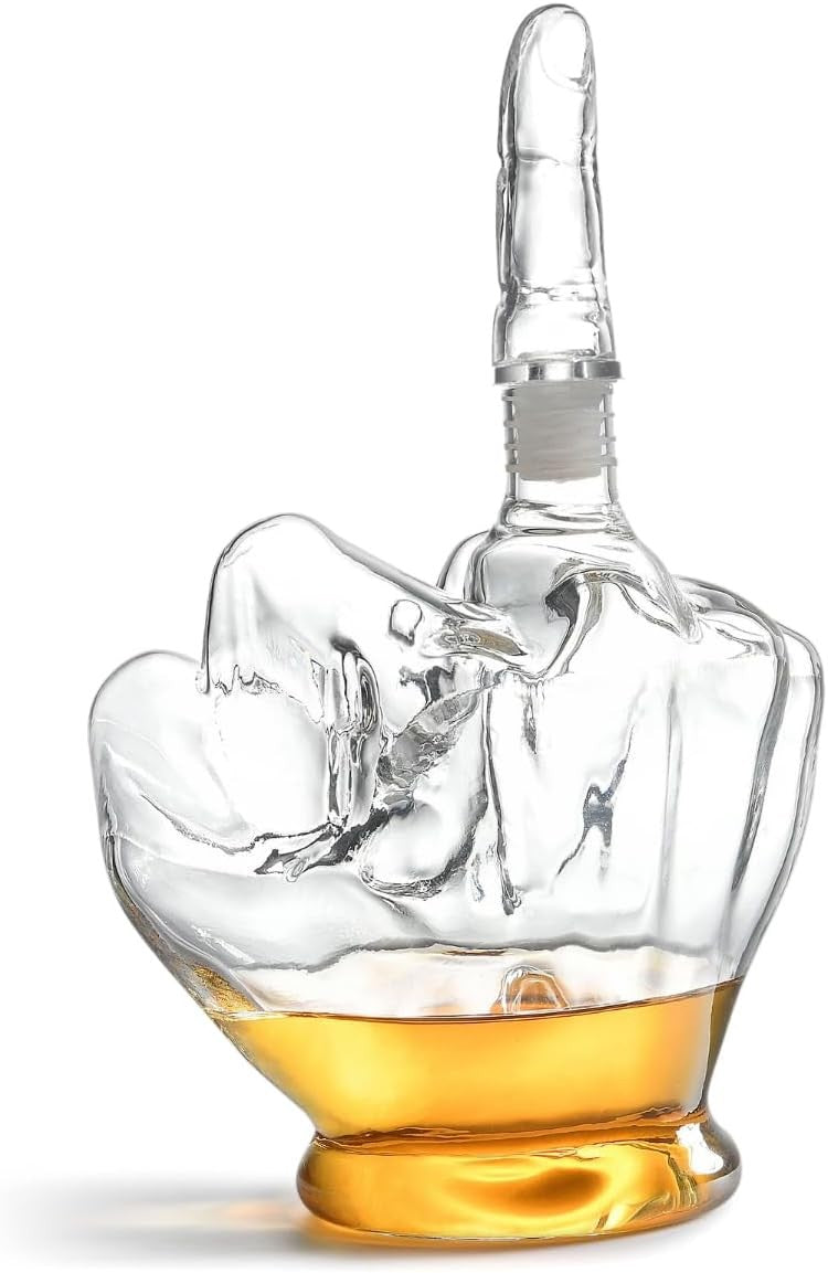 Funny Middle Finger Whiskey Decanter 450ml – Unique Spirits Gift with Funnel