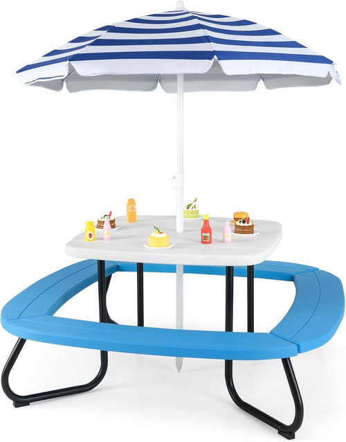 Kids Outdoor Picnic Table & Chairs Set with Adjustable Umbrella, Seats 8