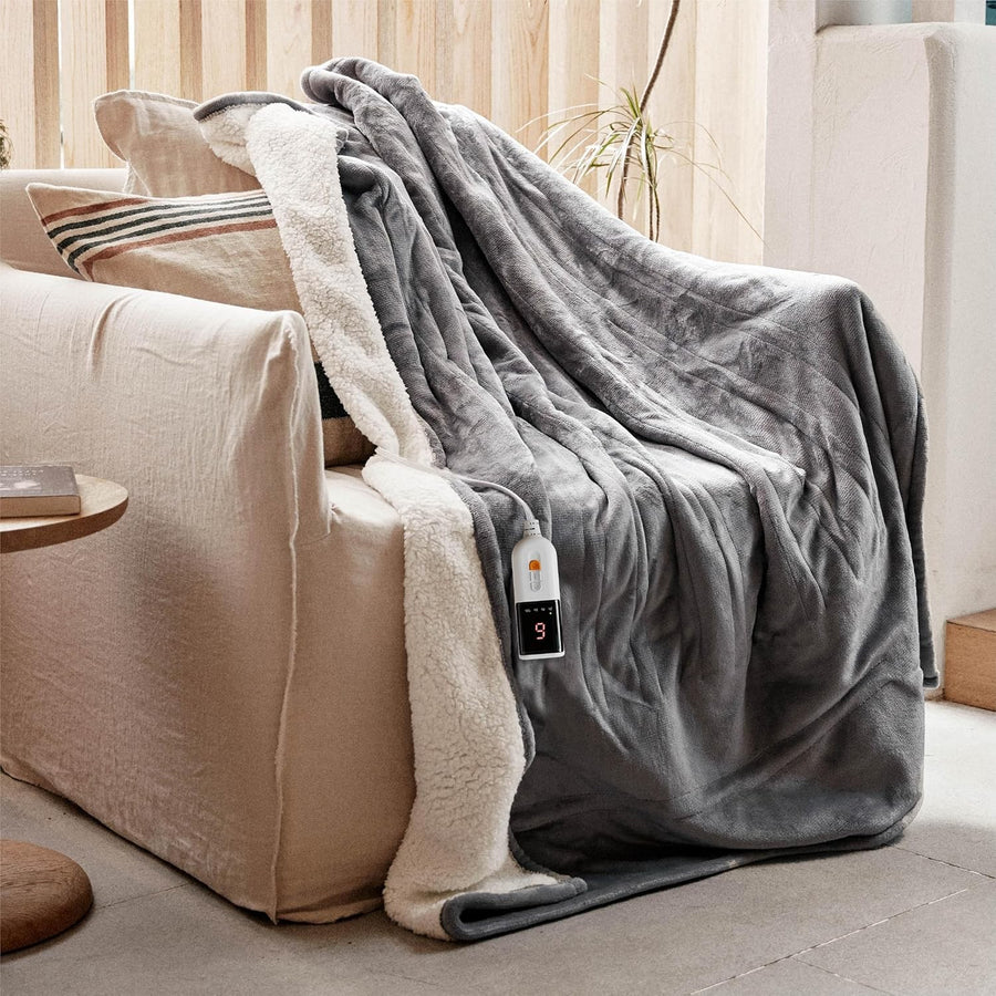 Electric Heated Throw Blanket 130x180cm Plush 9 Heat Settings Auto